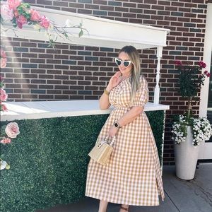 Who What Wear/ Midi Dress/ Gingham Print/ Puff Sleeve Cut Out Dress